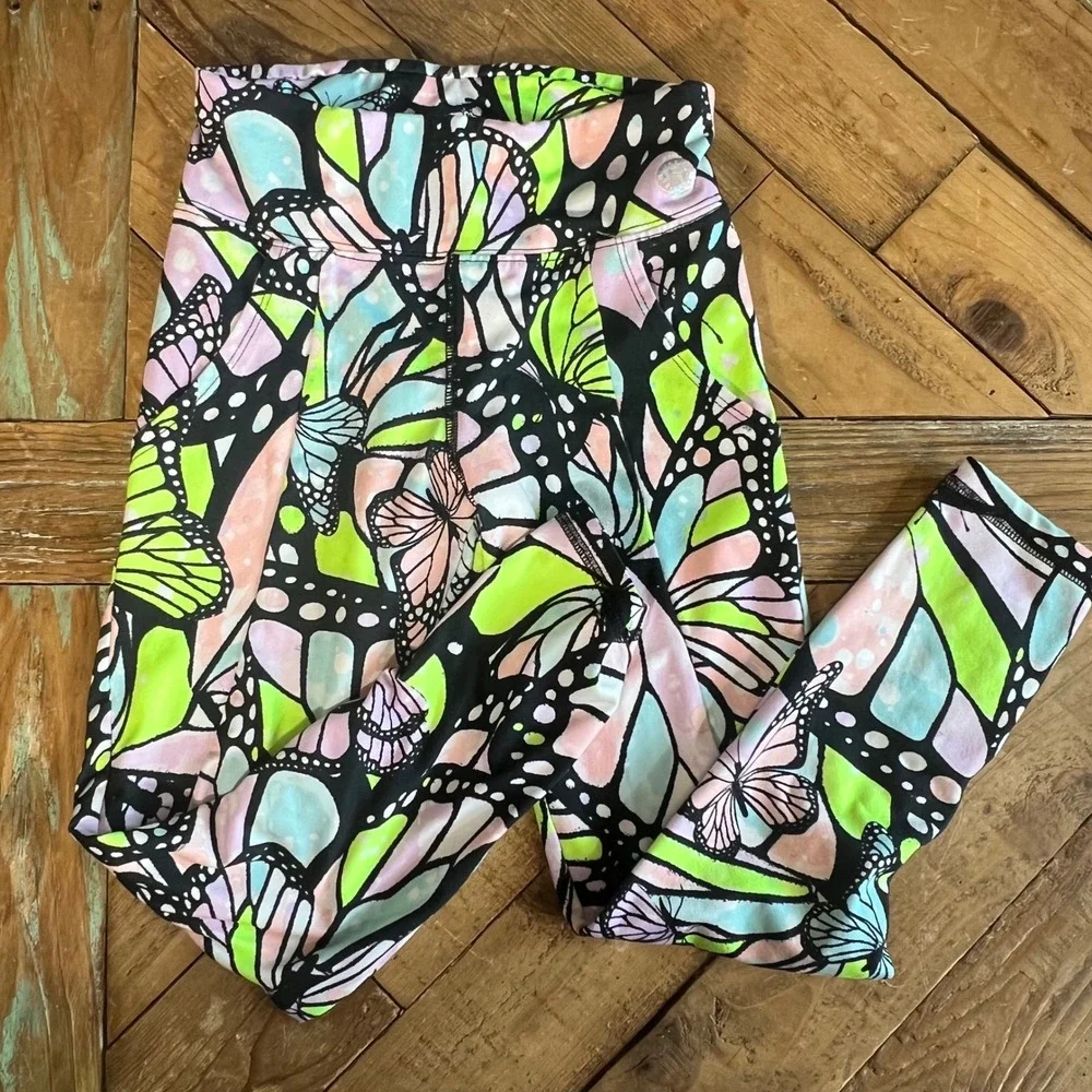 Justice Girls Active Leggings Youth Size M (10) Butterfly Print Colorful‎
